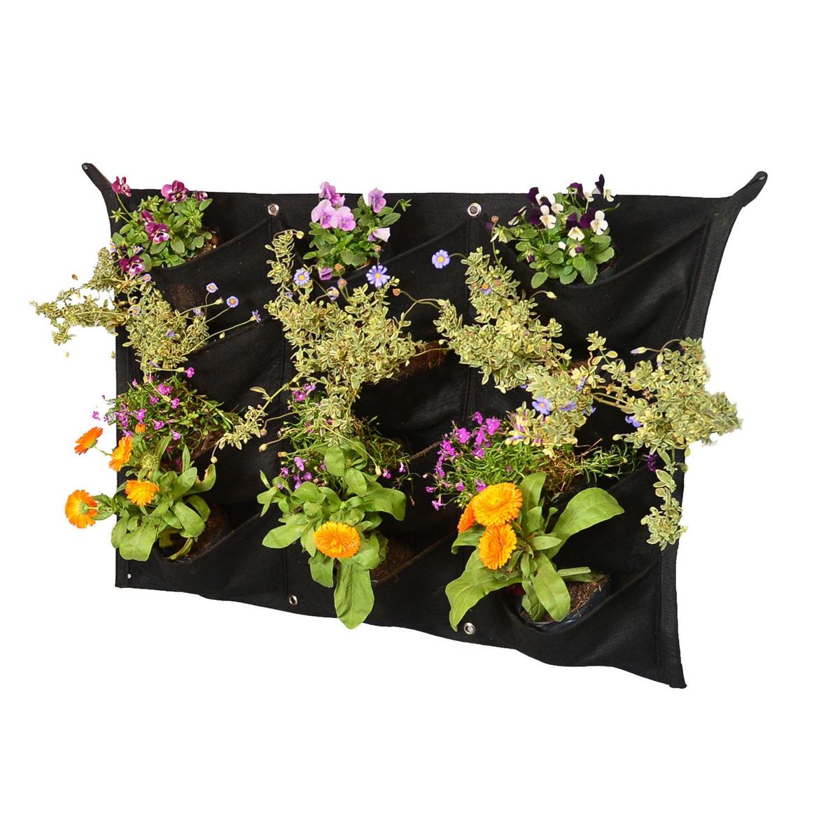 DECOGREEN - Jardinera Colgante 12 Bolsillos de Tela 60x2 cm Negro