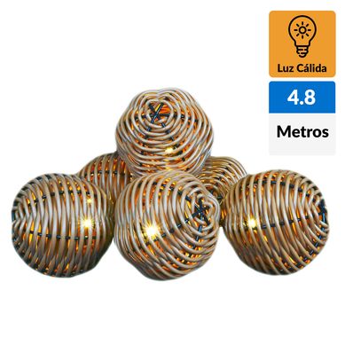 Guirnalda Solar Bolas Ratan Natural 10 Luces