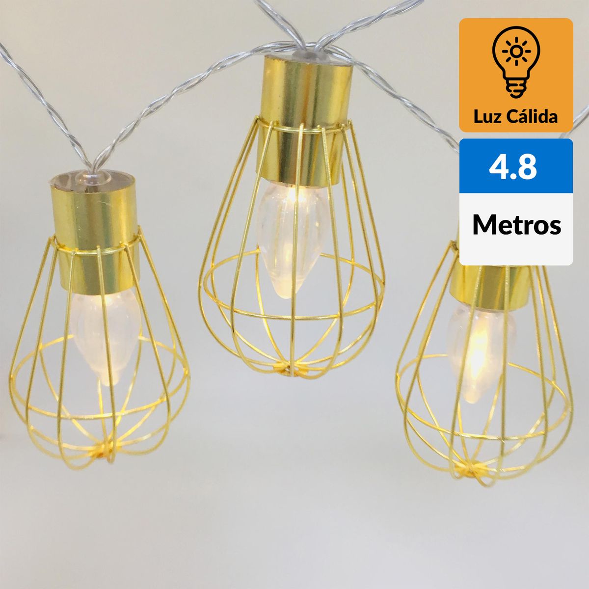 JUST HOME COLLECTION - Guirnalda solar jaulas dorada 10 luces