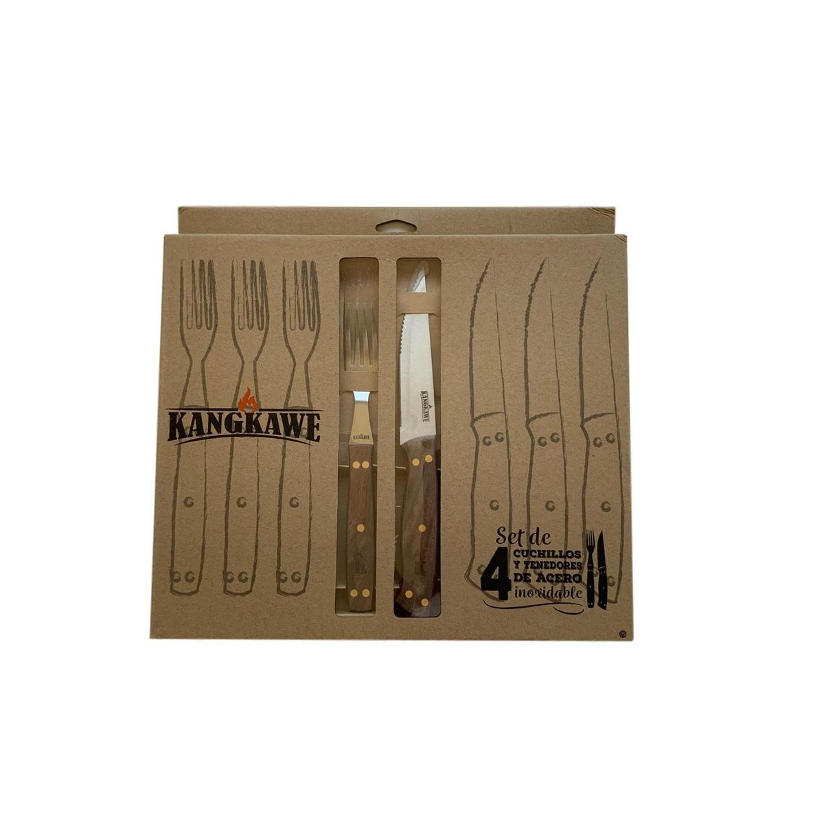 KANGKAWE - Set 4 cuchillos 5" + 4 tenedores acero inoxidable