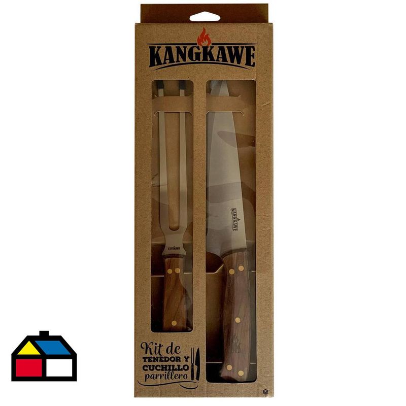 KANGKAWE - Kit parrillero tenedor y cuchillo acero inoxidable