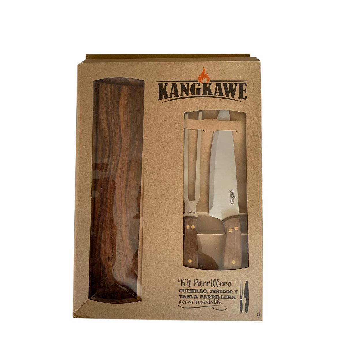 KANGKAWE - Set parrillero tabla + cuchillo 7" y tenedor
