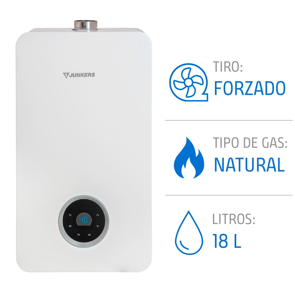 JUNKERS - Calefont Gas Natural 18 Litros Tiro Forzado Microturbina