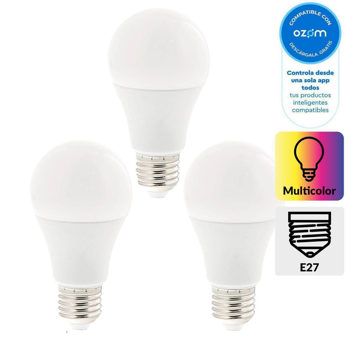 NEXXT SOLUTIONS - Ampolleta inteligente LED E27 9W Multicolor WiFi pack 3 unidades
