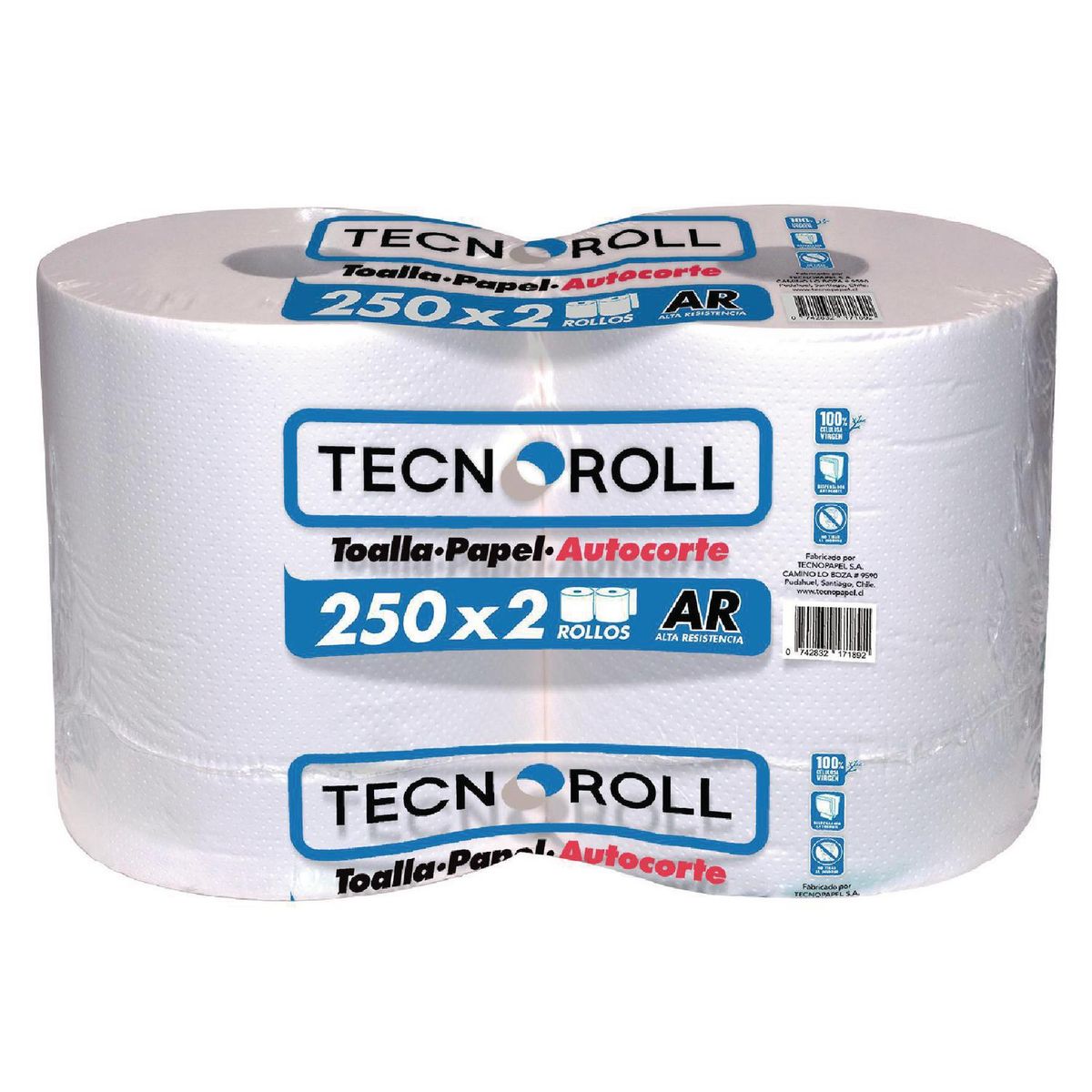 TECNOROLL - Toalla de Autocorte Tecnoroll 250 metros Alta Resistencia 2 Unidades