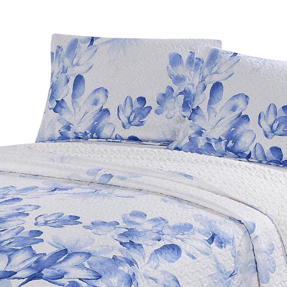 ILLUSIONS - Cubrecama Quilt 2 plazas Sherpa Blanco - Azul 