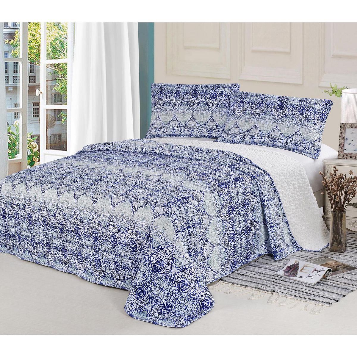 ILLUSIONS - Cubrecama Quilt 2 plazas Sherpa Celeste 