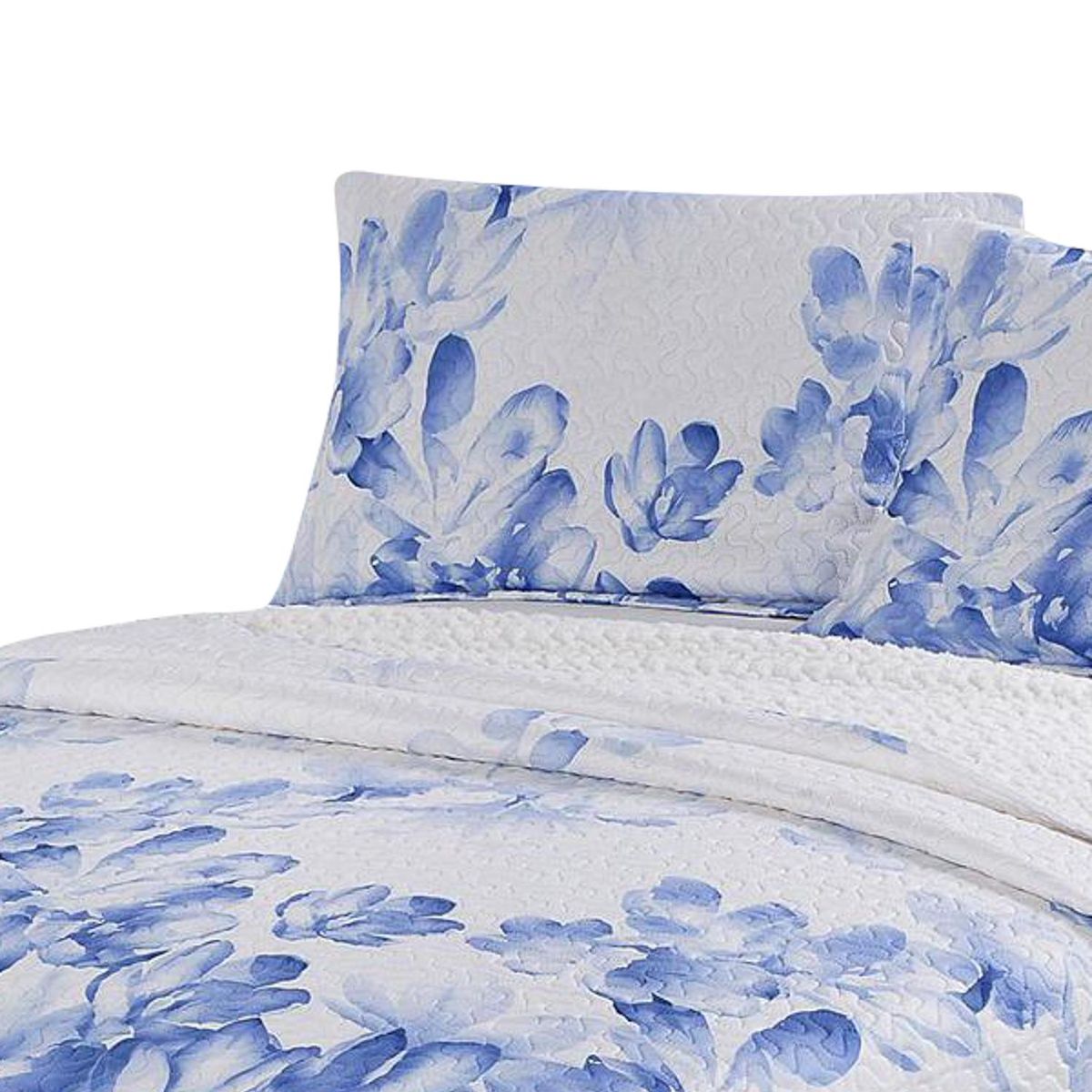 ILLUSIONS - Cubrecama Quilt 1.5 plazas Sherpa Blanco - Azul 