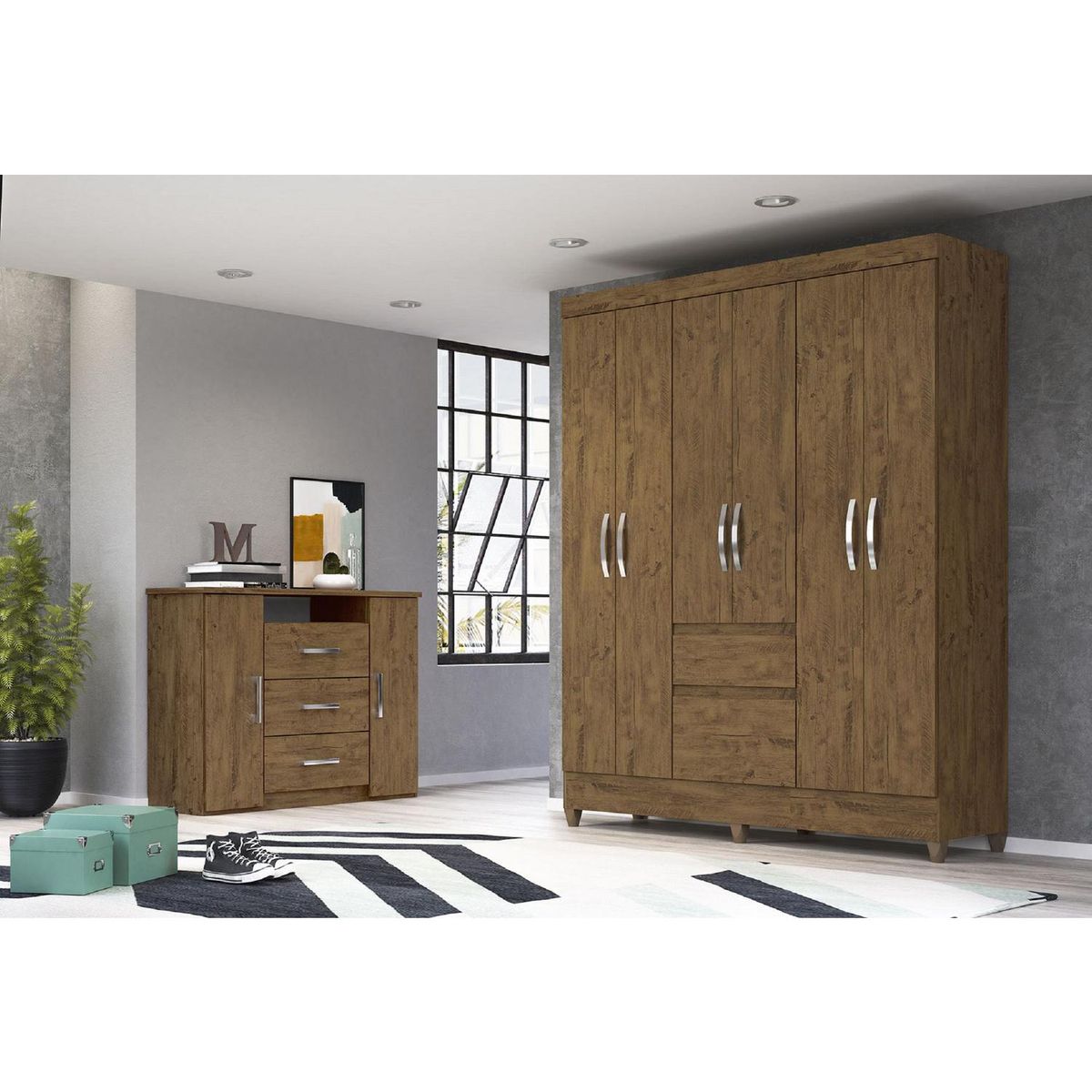 ROCH LTDA - Clóset 6 Puerta(s) 2 Cajón(es) 4 Repisa(s) 165x204x47 cm Café