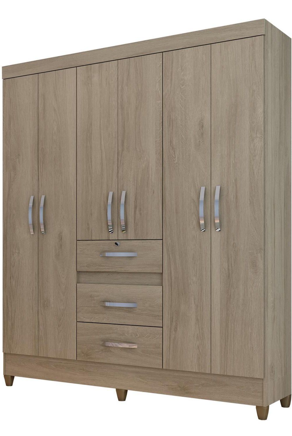 ROCH LTDA - Clóset 6 Puerta(s) 3 Cajón(es) 4 Repisa(s) 165x204x47 cm Nogal