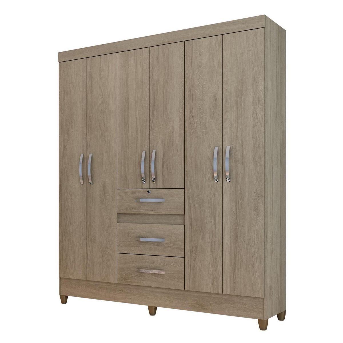 ROCH LTDA - Clóset 6 Puerta(s) 3 Cajón(es) 4 Repisa(s) 165x204x47 cm Nogal