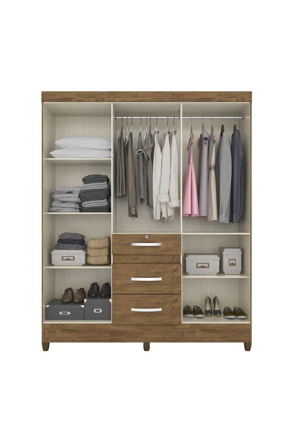 ROCH LTDA - Clóset 6 Puerta(s) 3 Cajón(es) 4 Repisa(s) 165x204x47 cm Nogal