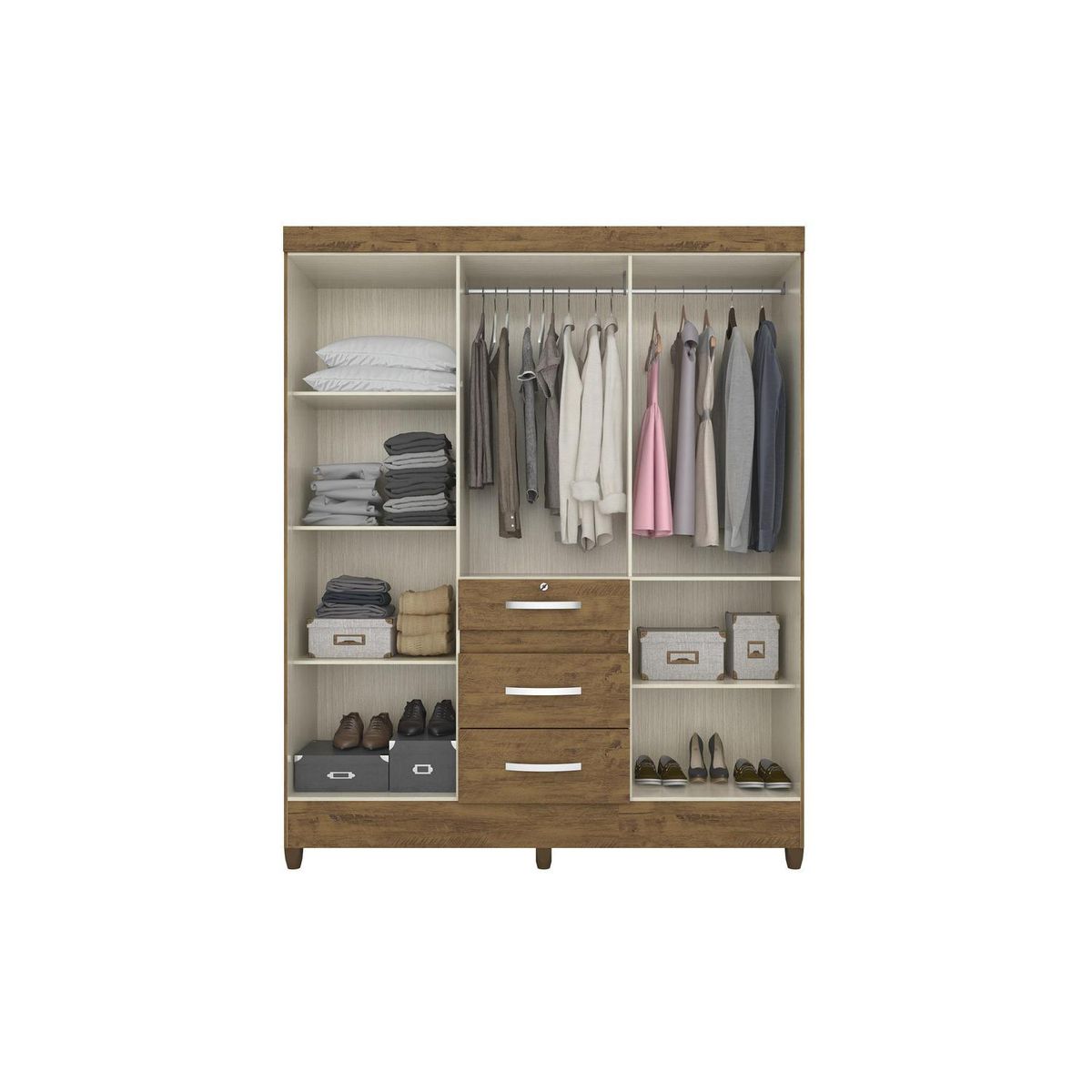 ROCH LTDA - Clóset 6 Puerta(s) 3 Cajón(es) 4 Repisa(s) 165x204x47 cm Nogal