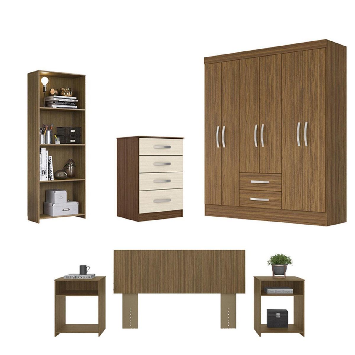 ROCH LTDA - Combo Clóset+Librero Respaldo+2 Veladores Y Cómoda