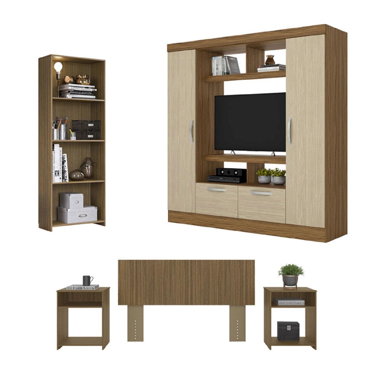 ROCH LTDA - Combo Clóset + Librero+ Respaldo Y 2 Veladores