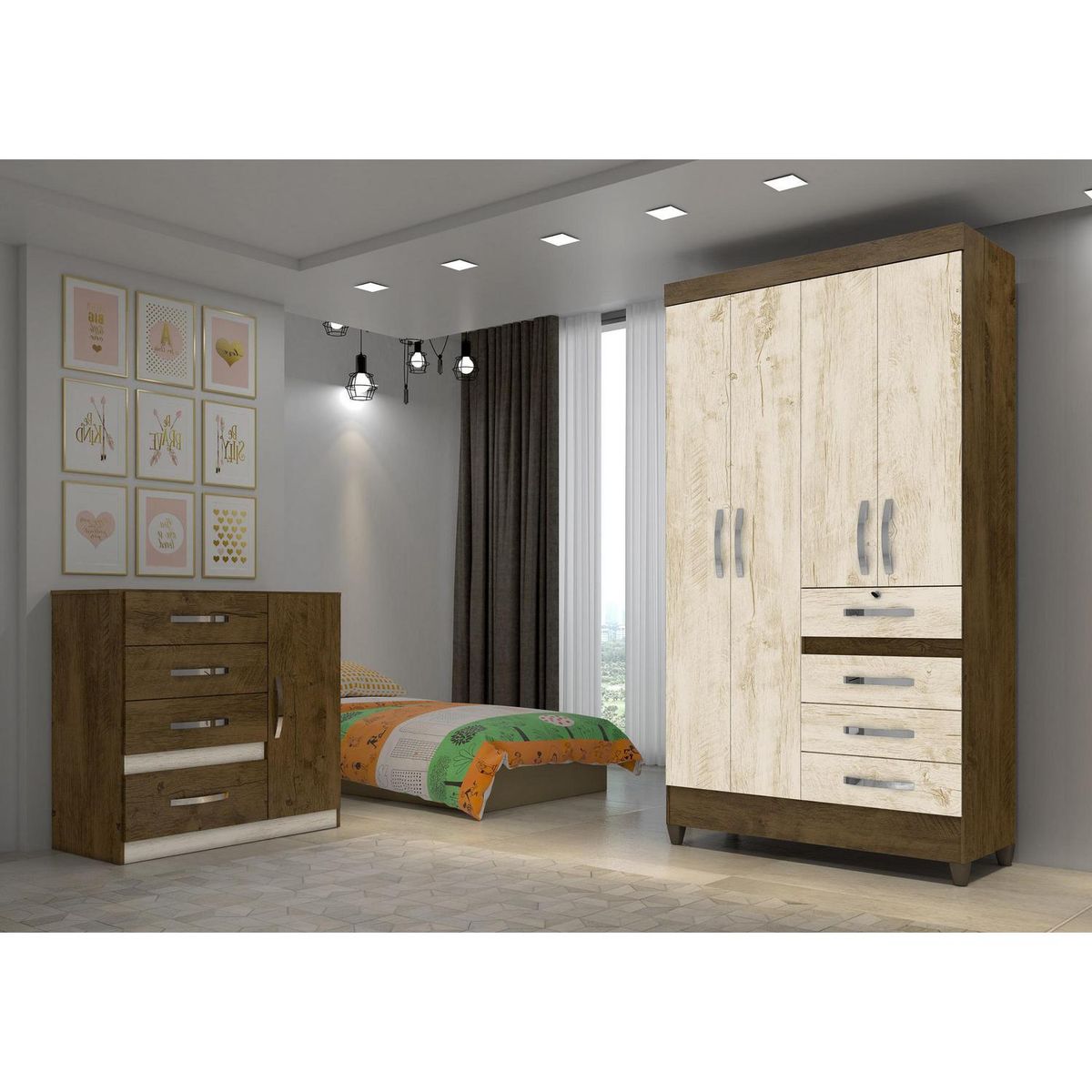 ROCH LTDA - Clóset 4 Puerta(s) 4 Cajón(es) Repisa(s) 110x204x47 cm Café Claro