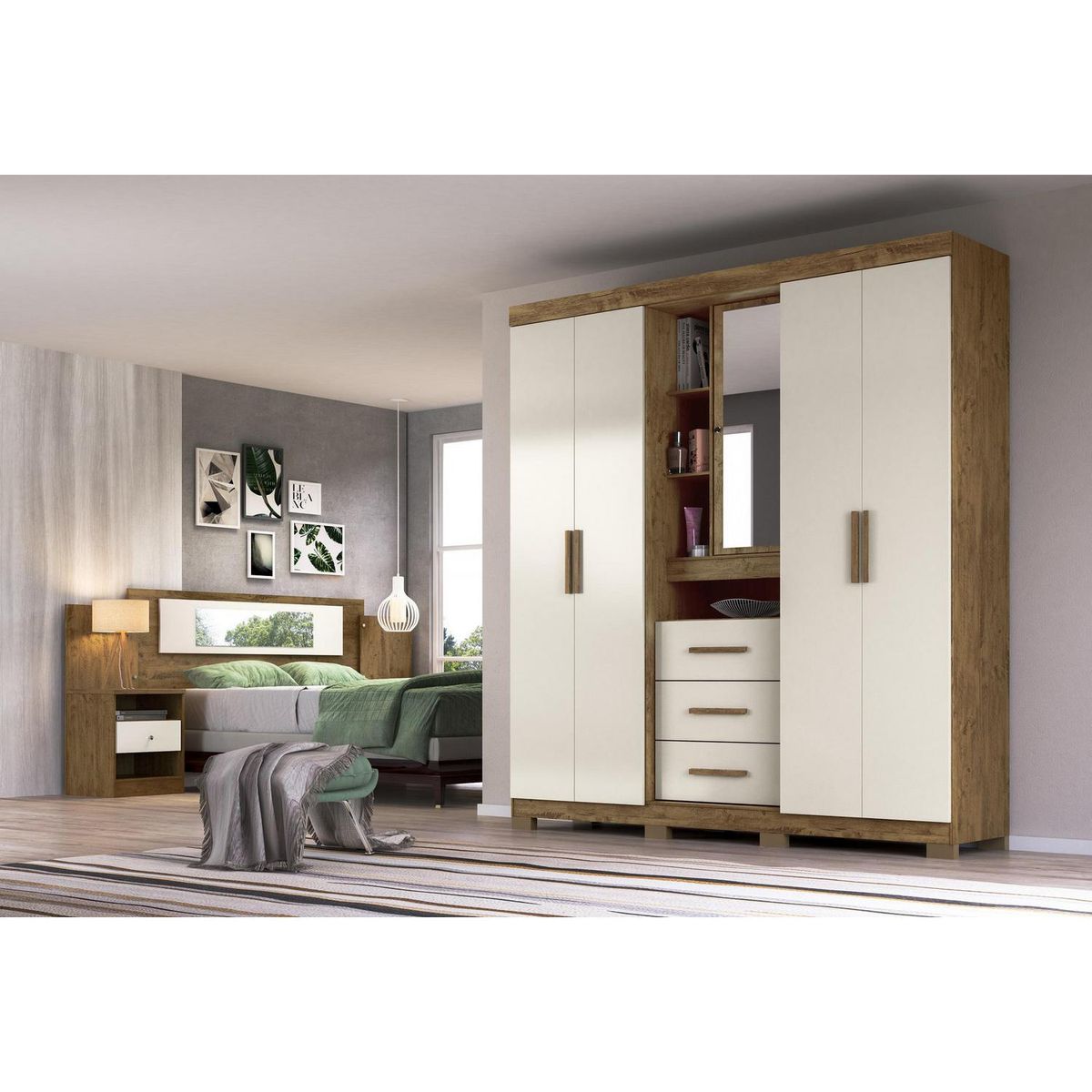 ROCH LTDA - Clóset 4 Puerta(s) 3 Cajón(es) 10 Repisa(s) 195x212x47 cm Café