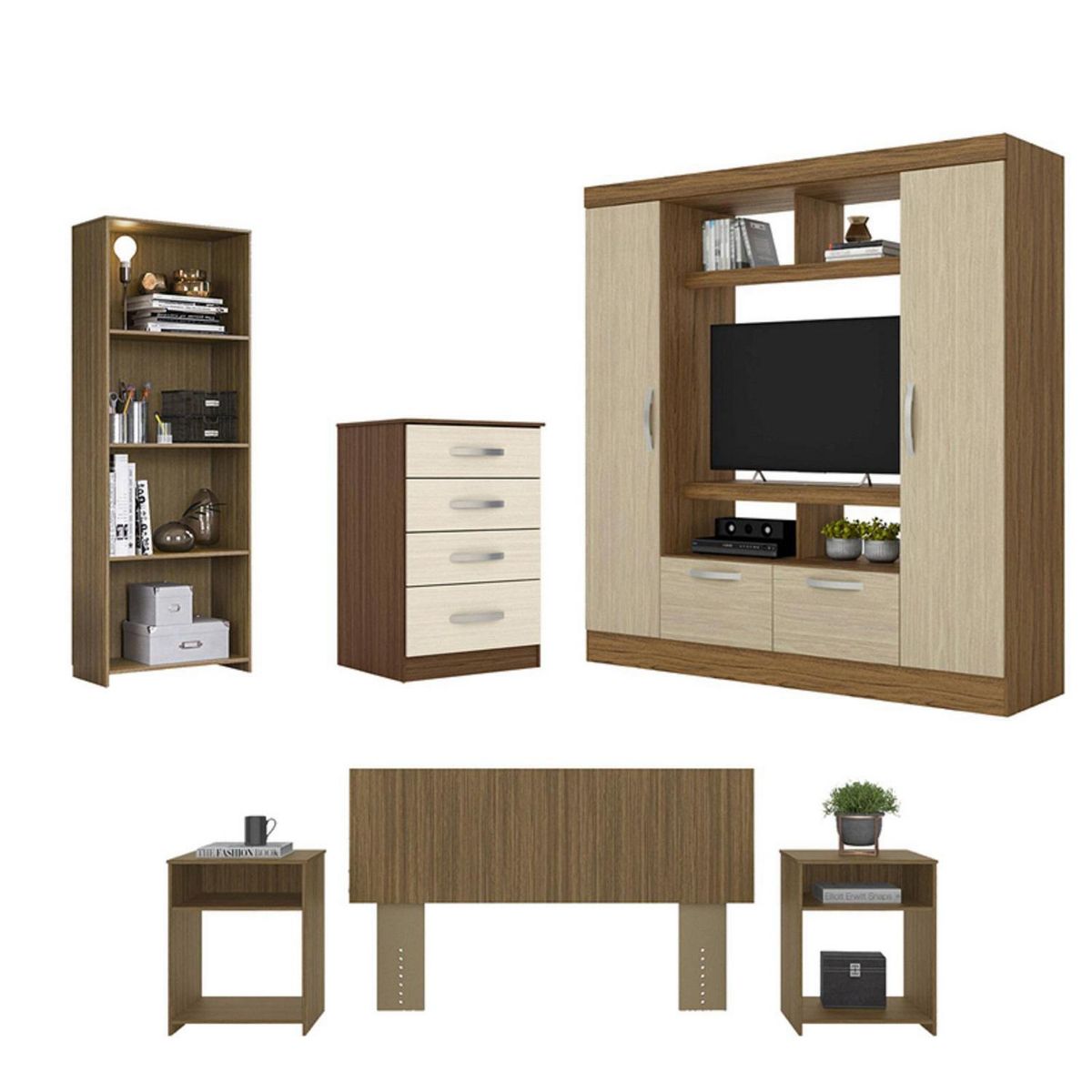 ROCH LTDA - Combo Clóset+ Librero+Respaldo+ 2 Velador Y Cómoda