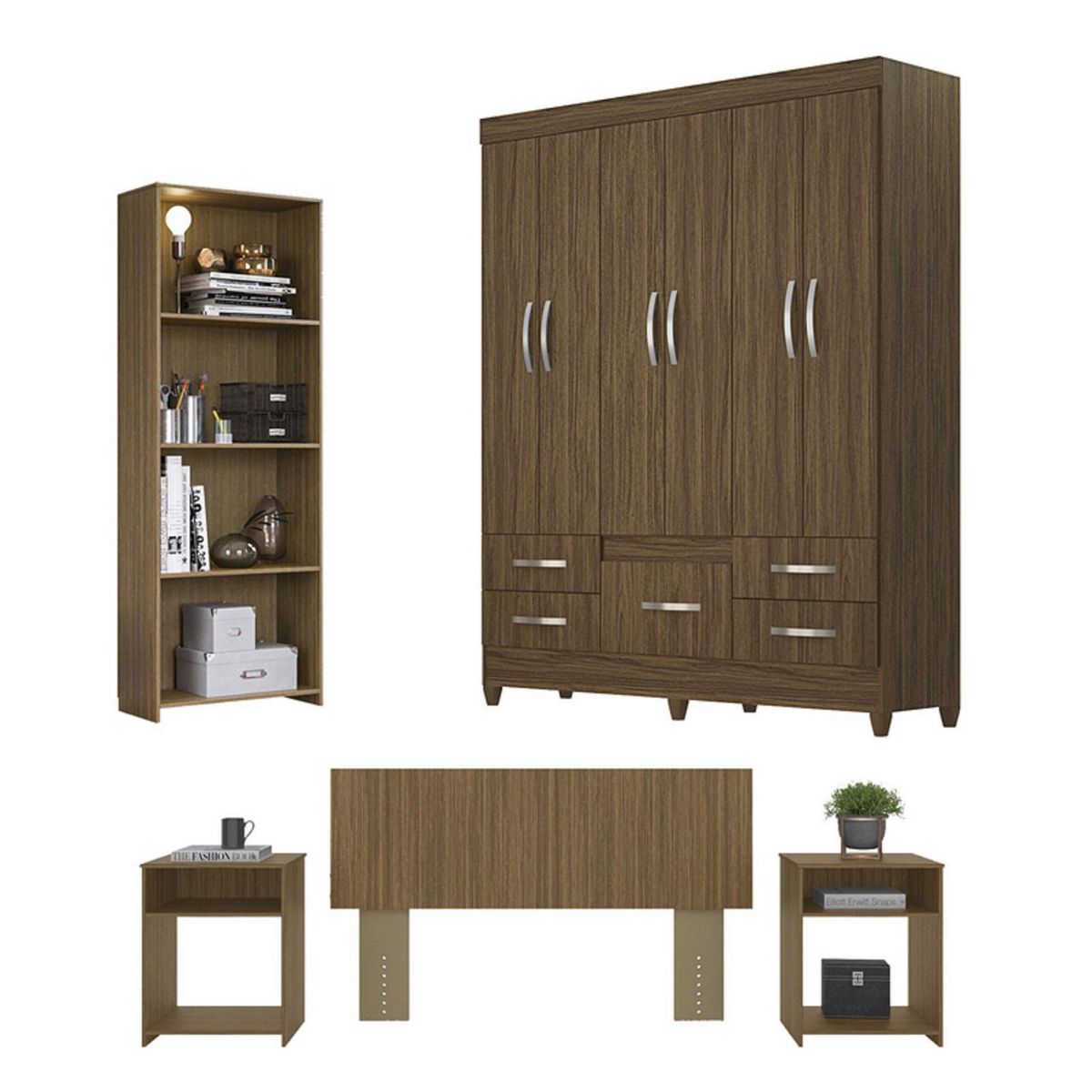 ROCH LTDA - Combo Clóset + Respaldo + 2 Veladores Y Librero