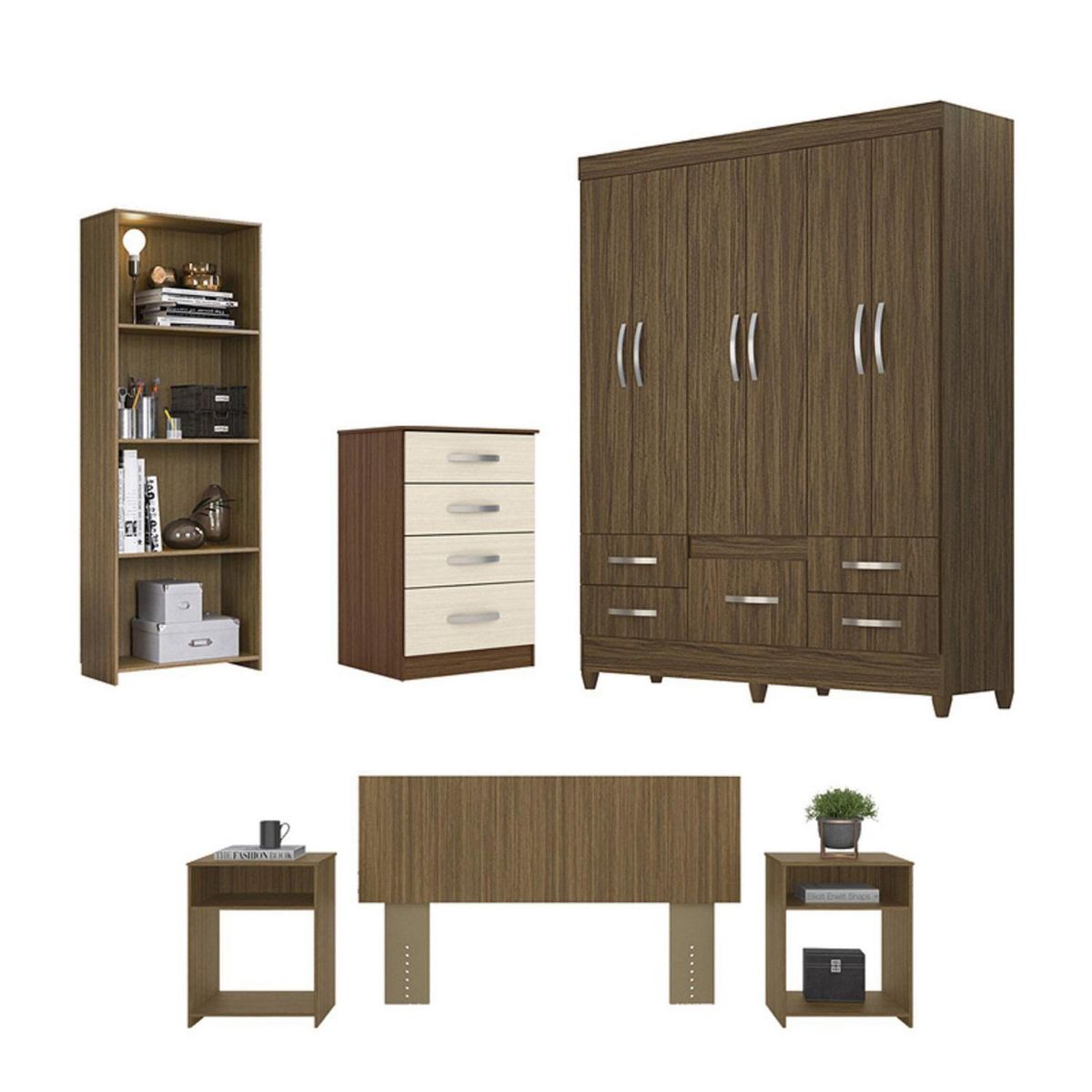 ROCH LTDA - Combo Clóset +Respaldo+2 Velador+ Comoda Y Librero