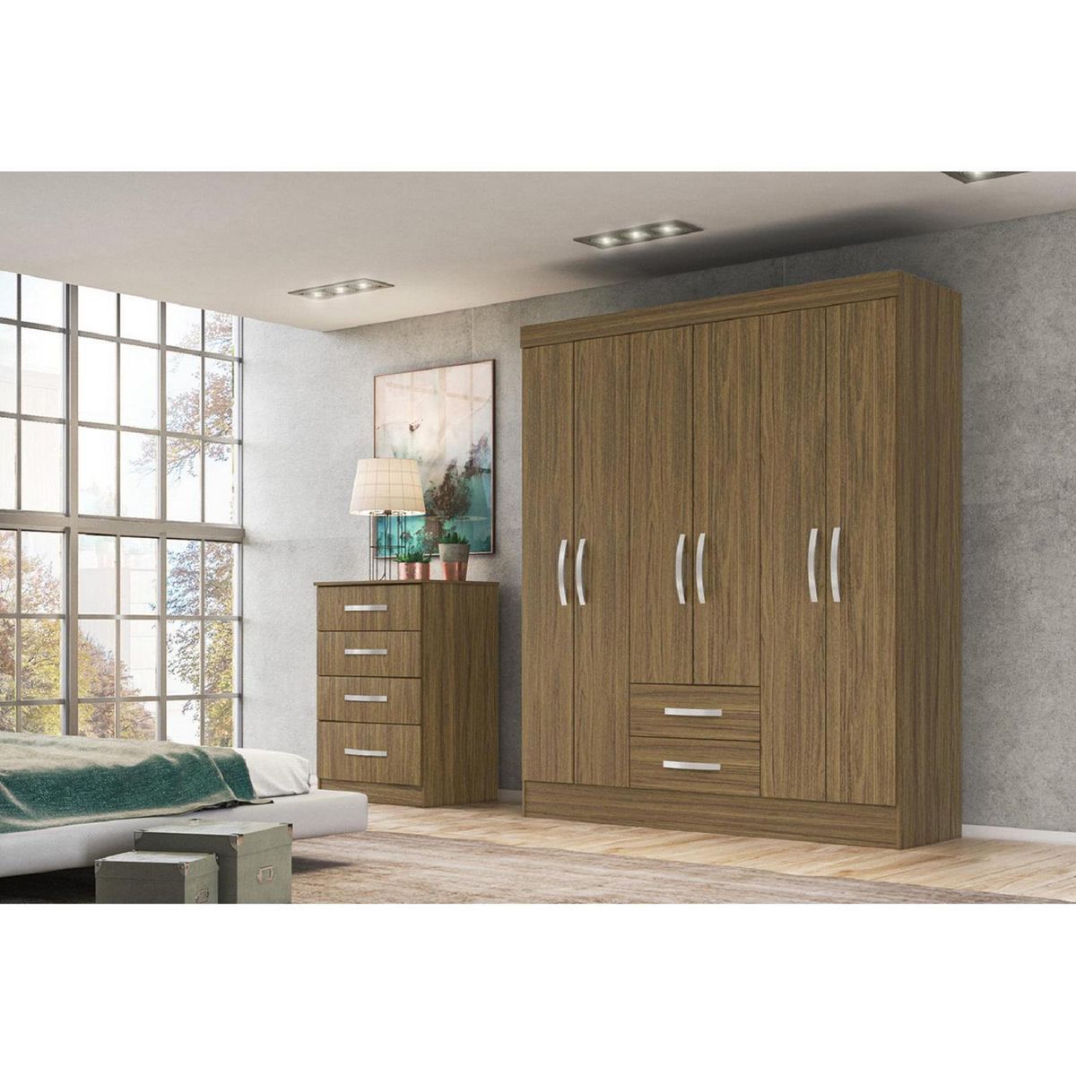 ROCH LTDA - Clóset 6 Puerta(s) 2 Cajón(es) 2 Repisa(s) 154x182x47 cm Castaño