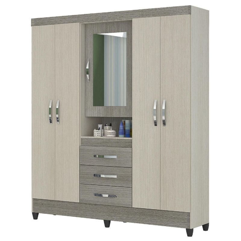 ROCH LTDA - Clóset 4 Puerta(s) 3 Cajone(s) 4 Repisa(s) 165x204x47 cm Gris