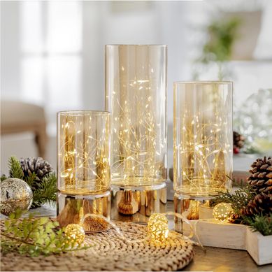 Vaso deco luces led 20 cm ambar
