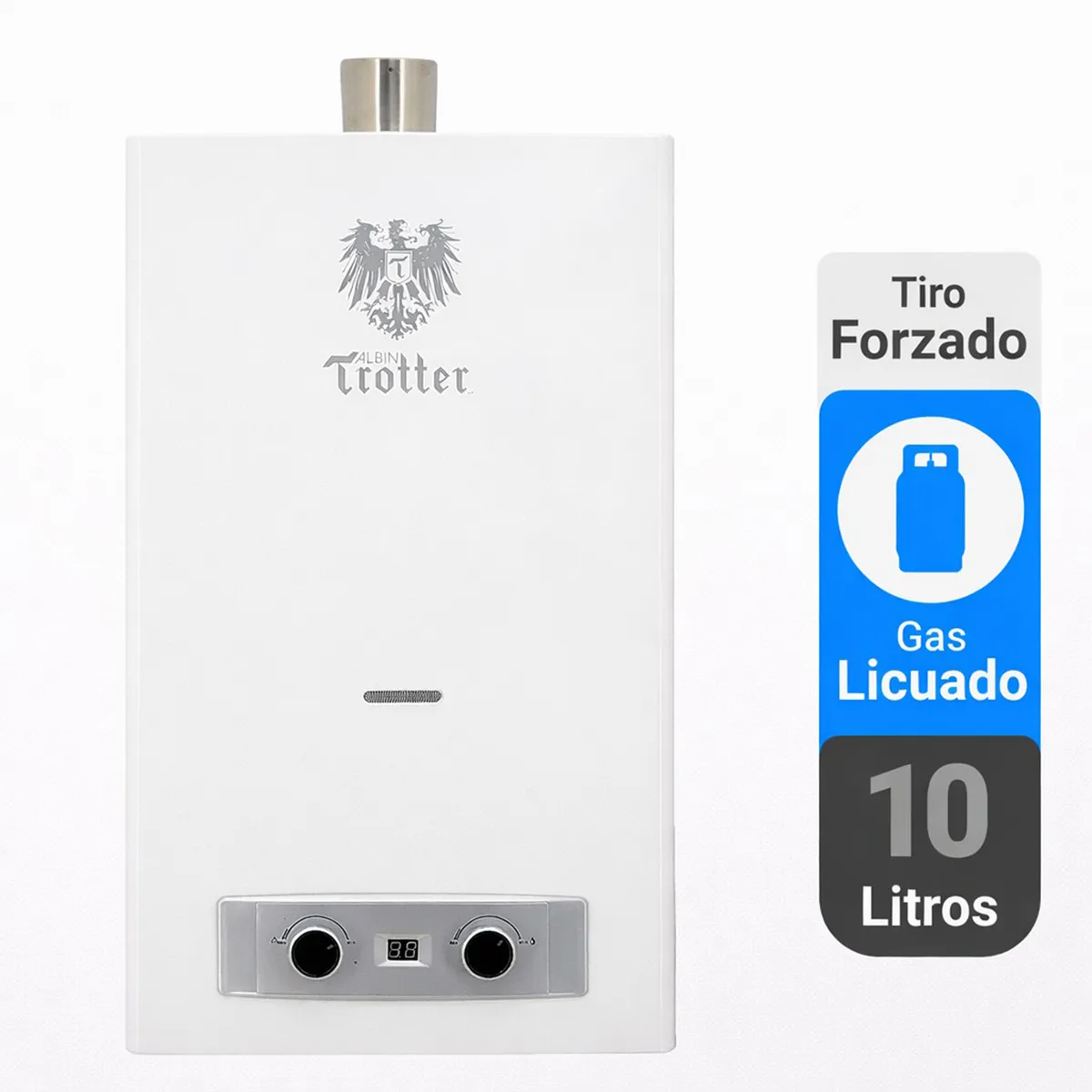 ALBIN TROTTER - Calefont ATPW 10 Litros Gas Licuado Tiro Forzado + Terminal y Codo