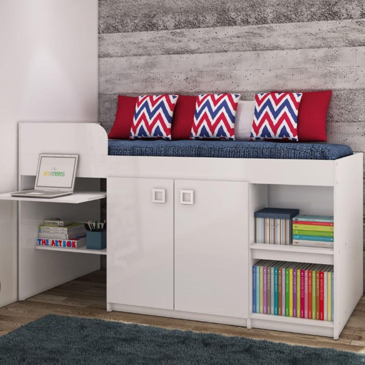 HOGA - Cama multifuncional lolo blanco 109x193x93 cm