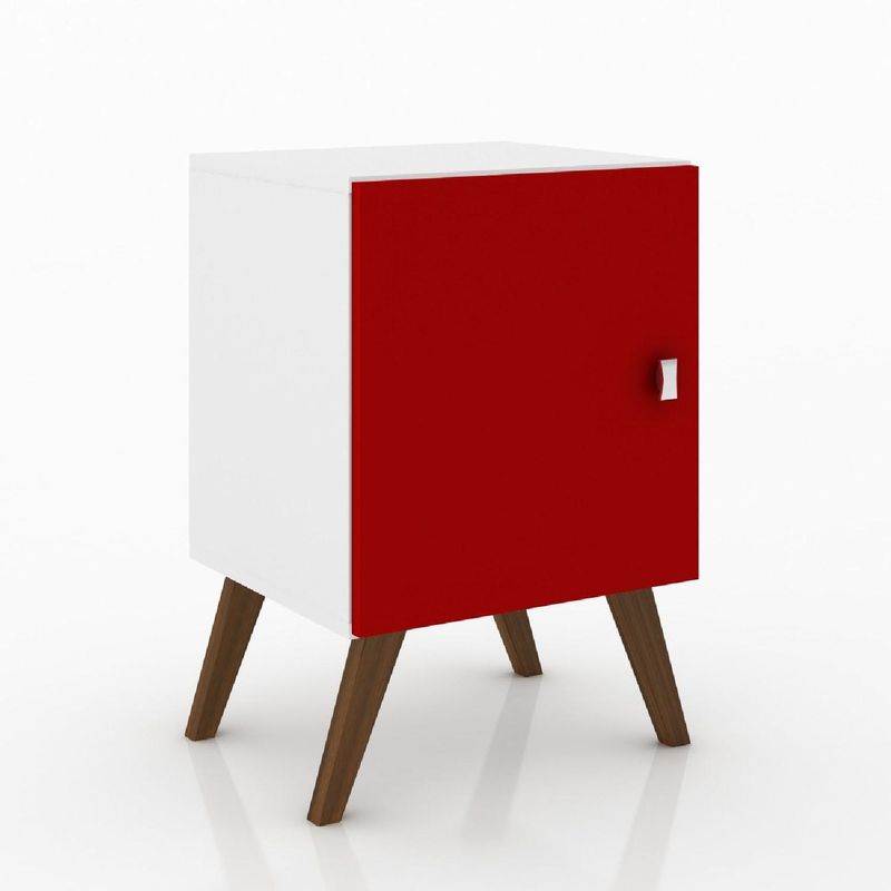 HOGA - Velador 1 Puerta 1 Cajón(es) Retro 40x57x39 cm Blanco/Rojo