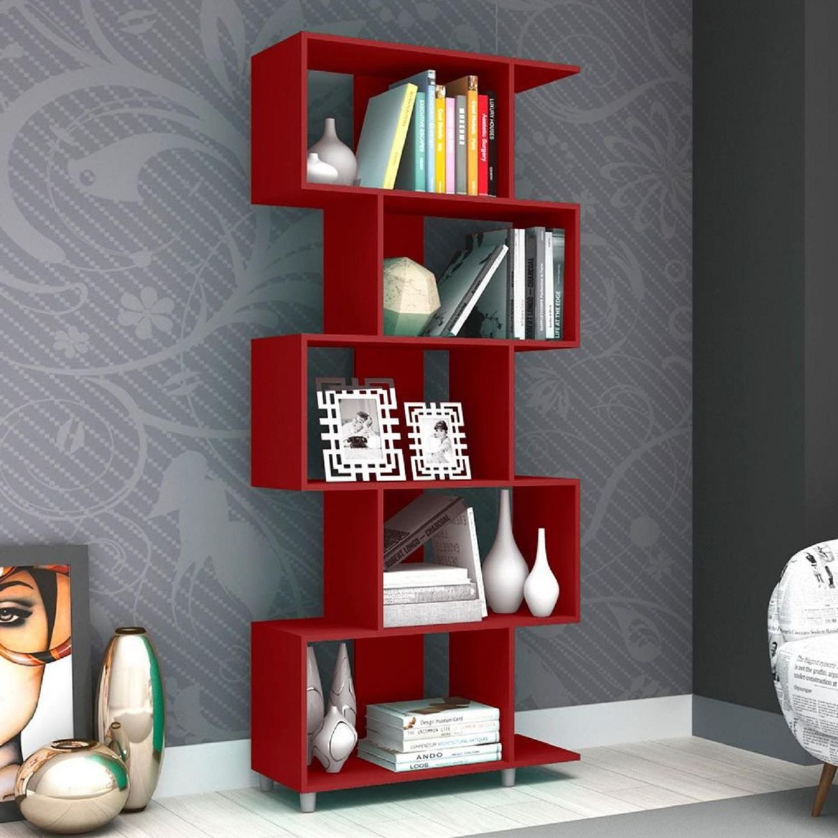 HOGA - Estante MDP 6 Nivel(es) 79x184x31 cm Rojo