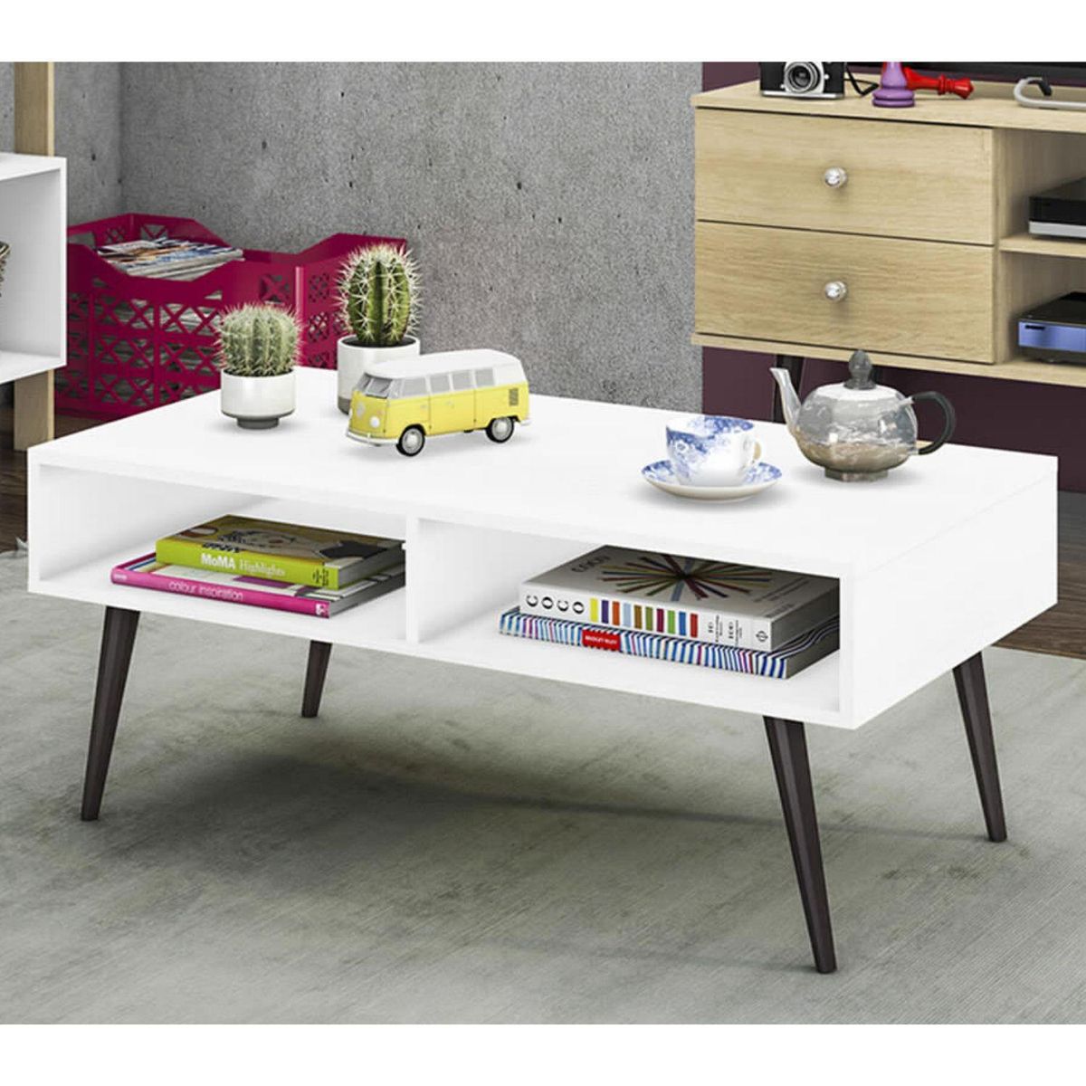 HOGA - Mesa de centro vintage blanco 42x100x54 cm