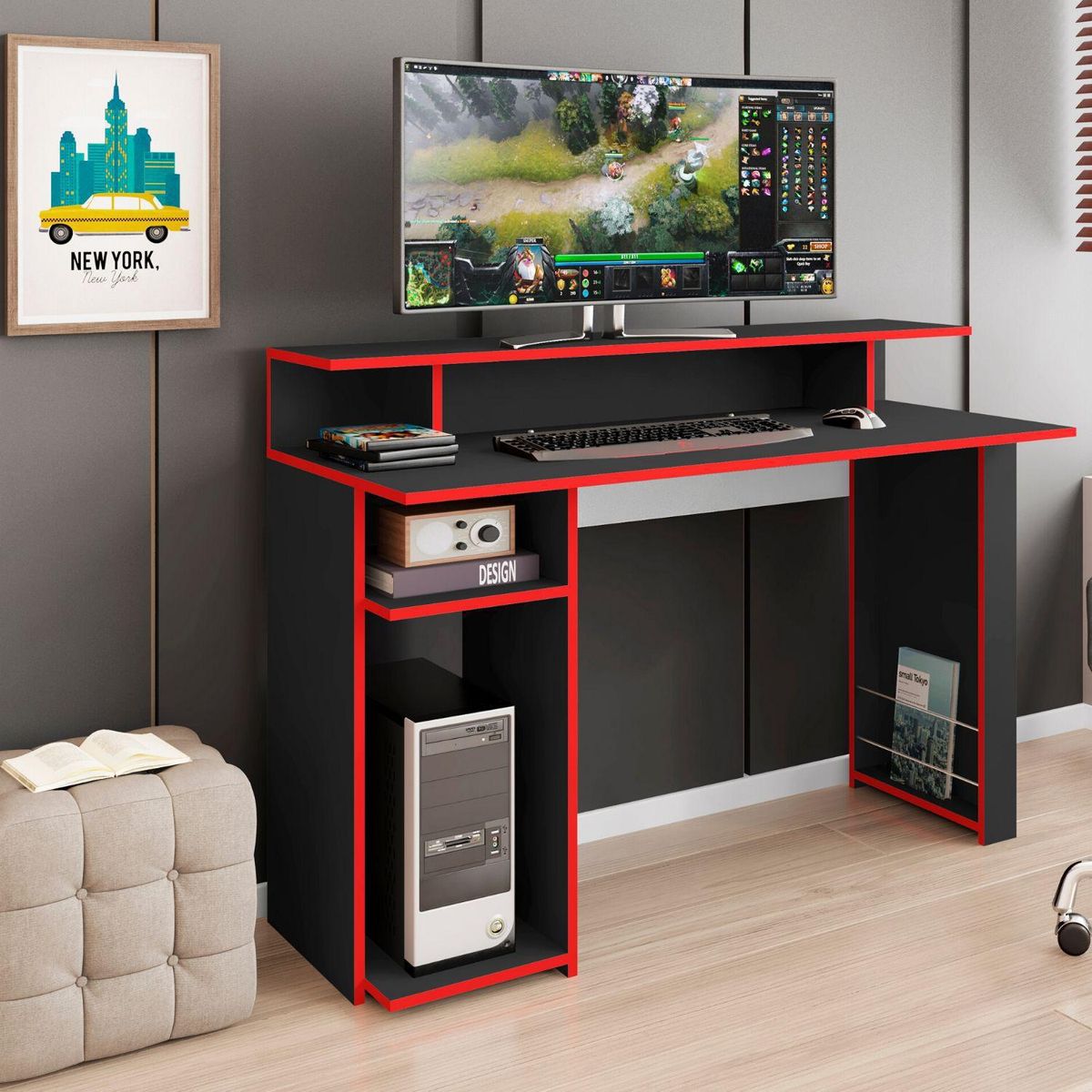 HOGA - Escritorio gamer inspire negro 89x120x54 cm