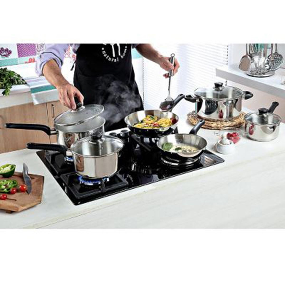 JUST HOME COLLECTION - Batería de cocina 10 Piezas Acero inoxidable Bateria Plateado