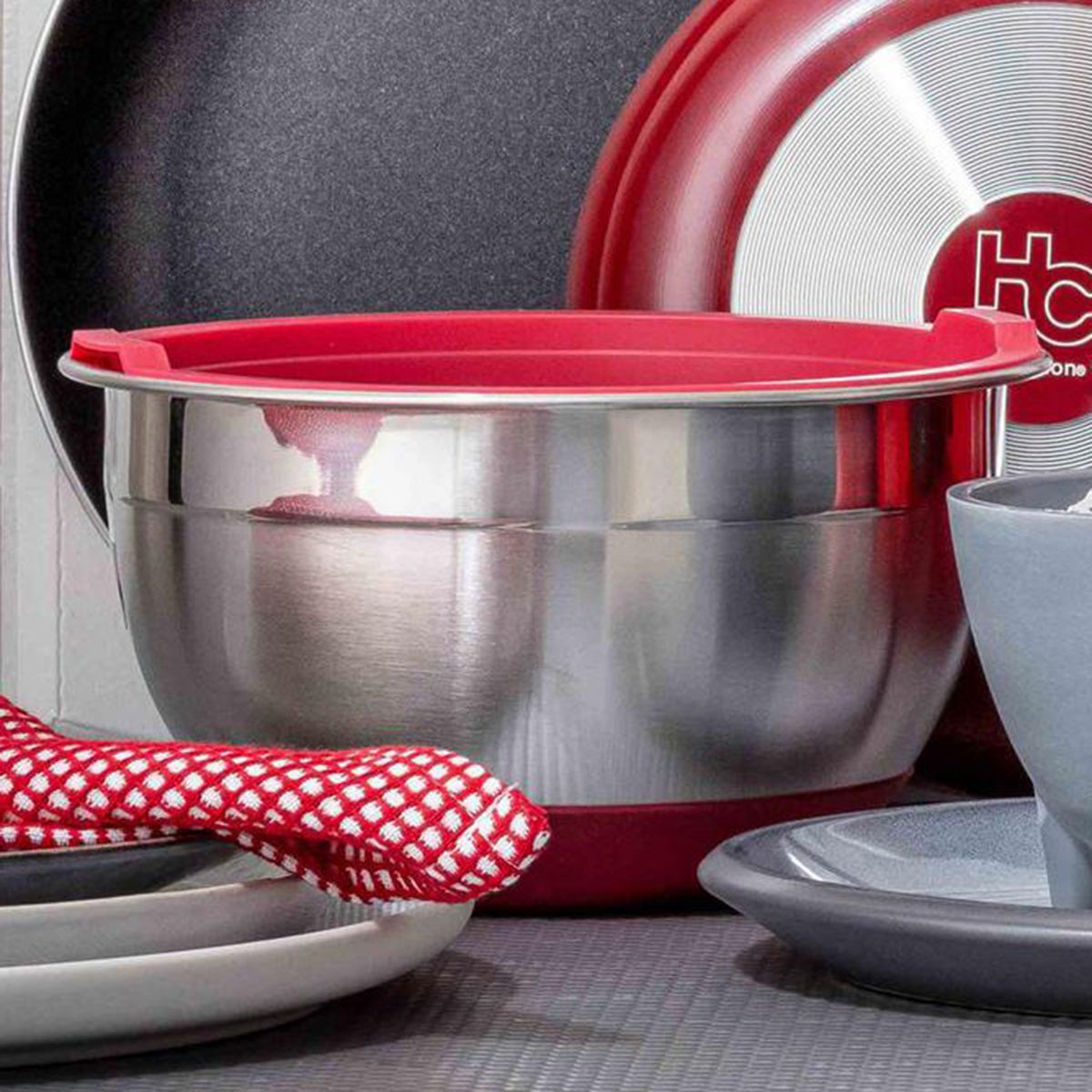 JUST HOME COLLECTION - Bowl Inoxidable Just Home Collection 18 Cm Tapa Roja