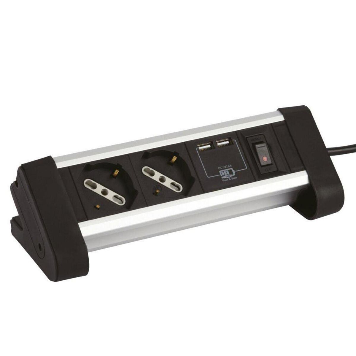 HALUX - Alargador Shuko 2 USB 2 Toma(s) 2 m Blanco/Negro