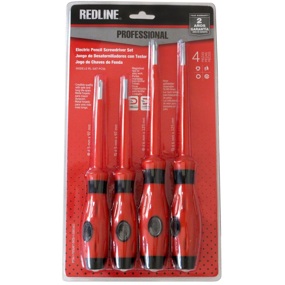 REDLINE - Set atornilladores con tester paleta/cruz 5 y 6 mm