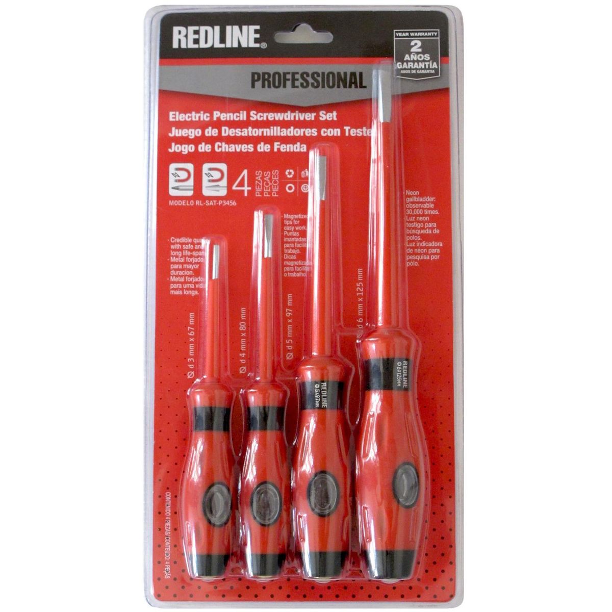 REDLINE - Set atornilladores con tester paleta 3, 4, 5 y 6 mm