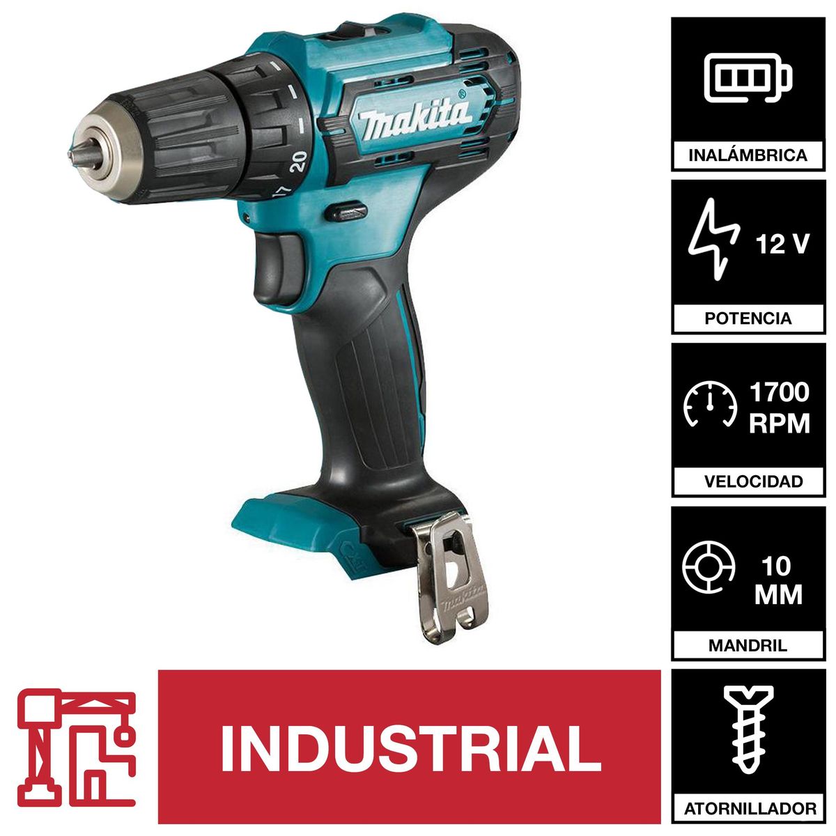 MAKITA - Taladro inalámbrico atornillador 10 mm 12V + 1 batería