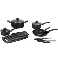 JUST HOME COLLECTION - Batería Antiadherente 14 Piezas Acero inoxidable HJ1402 Negro