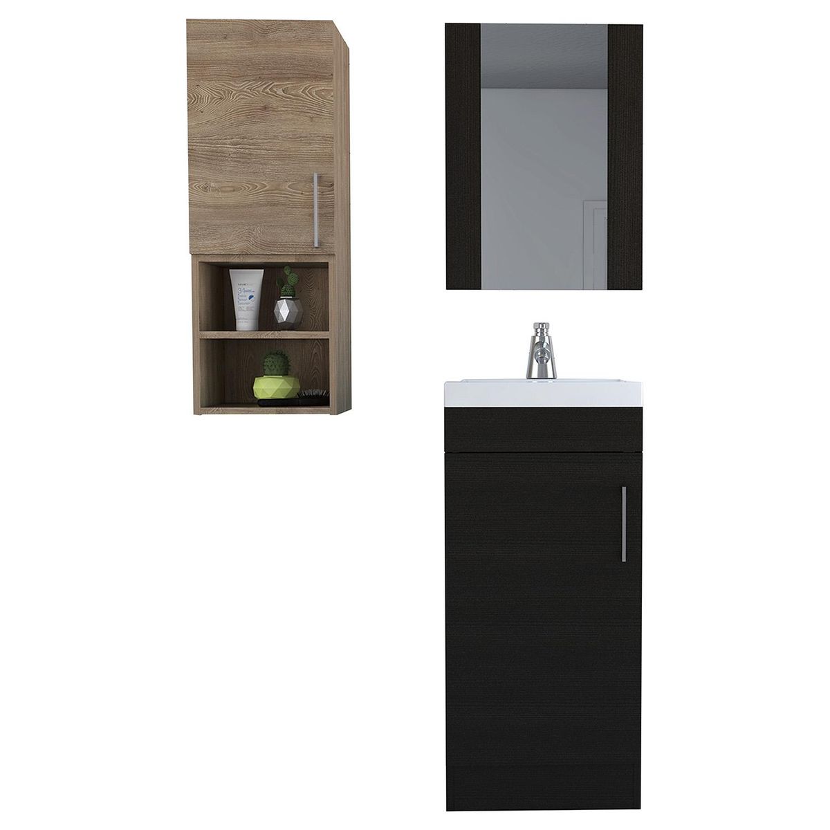 TUHOME - Combo botiquín + mueble lavamanos + muro miel wengue