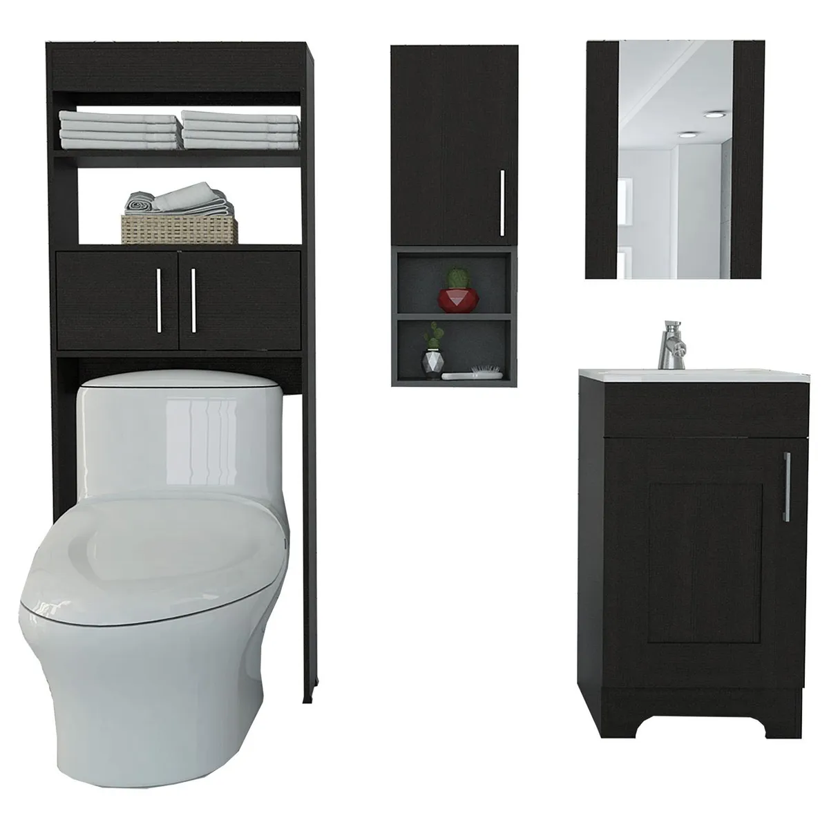 TUHOME - Combo botiquín + mueble lavamanos + muro wengue