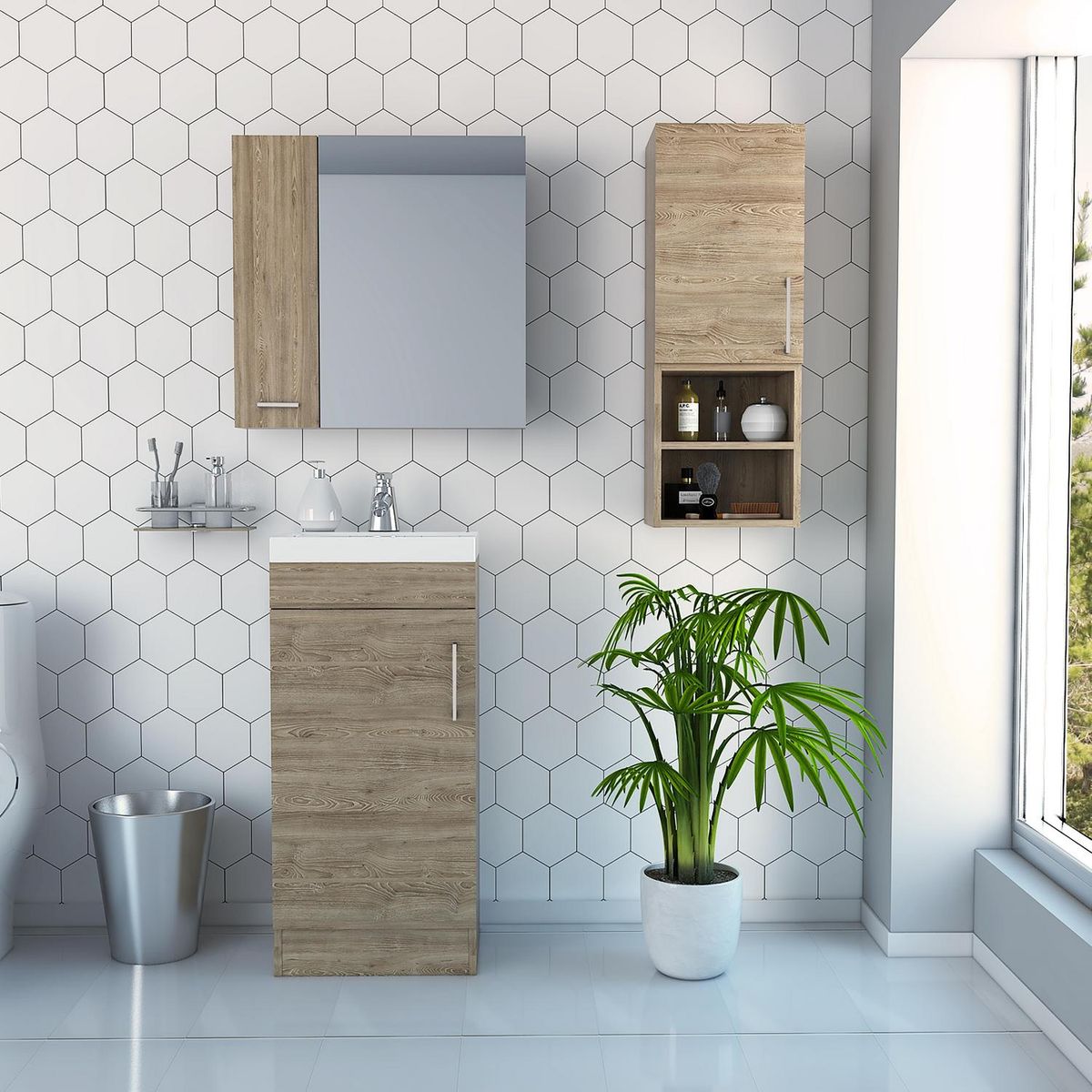 TUHOME - Combo botiquín + mueble lavamanos + muro miel