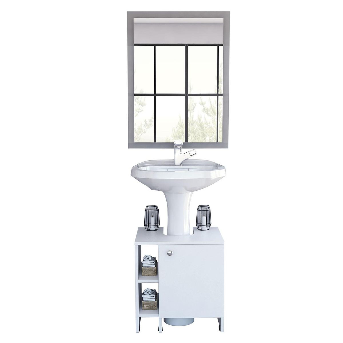 TUHOME - Combo Mueble Lavamanos Con Espejo Y 4 Repisas Para Baño