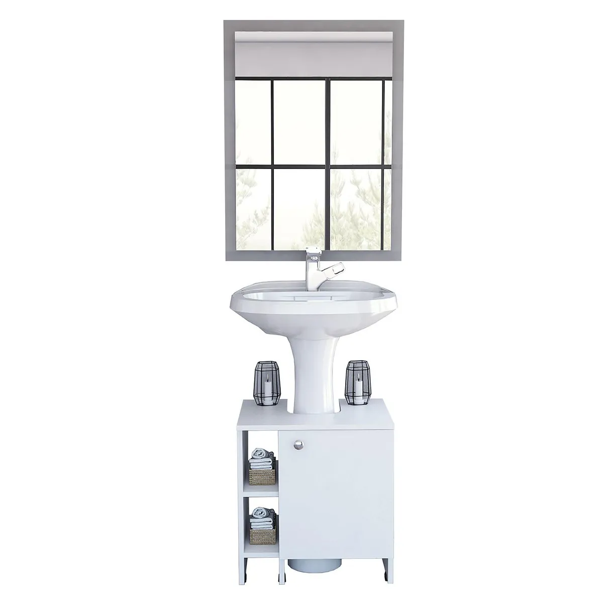 TUHOME - Combo Mueble Lavamanos Con Espejo Y 4 Repisas Para Baño