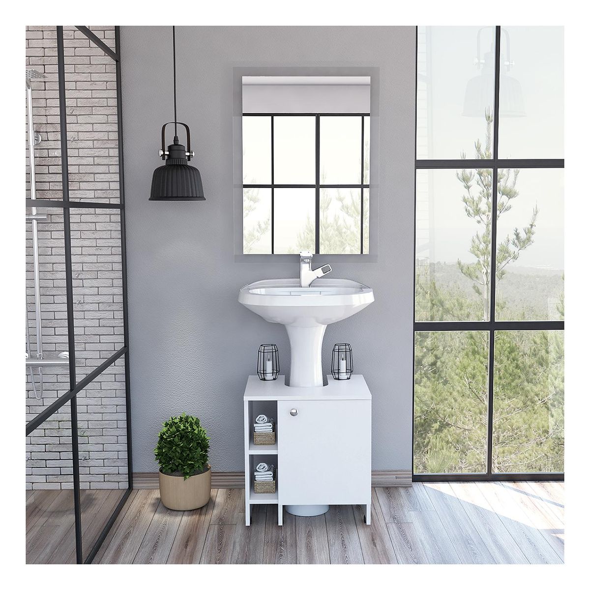 TUHOME - Combo Mueble Lavamanos Con Espejo Y 4 Repisas Para Baño