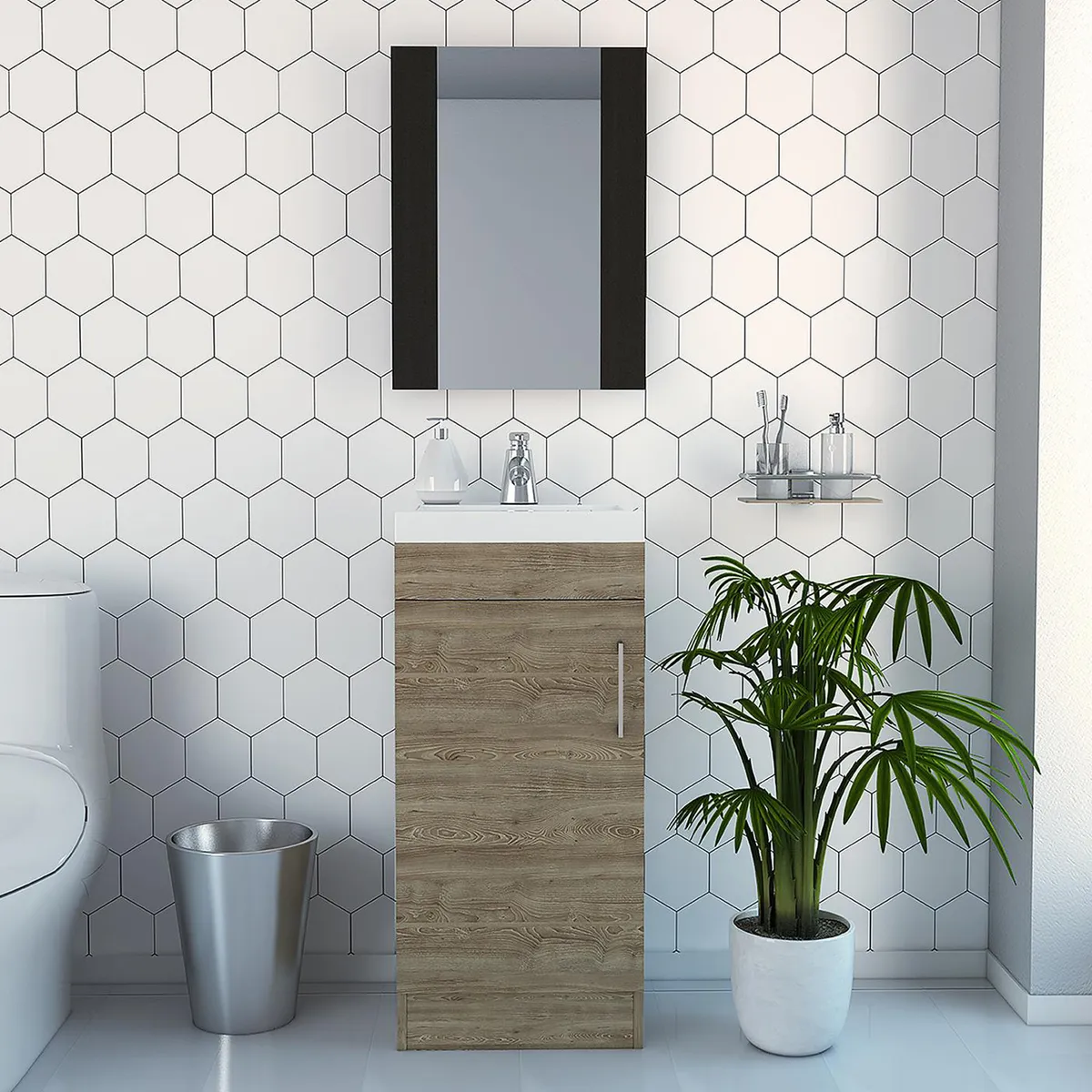 TUHOME - Combo espejo + mueble lavamanos wengue miel