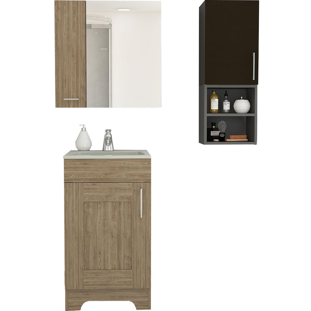 TUHOME - Combo Botiquín/Mueble Lavamanos/Muro Miel Wengue