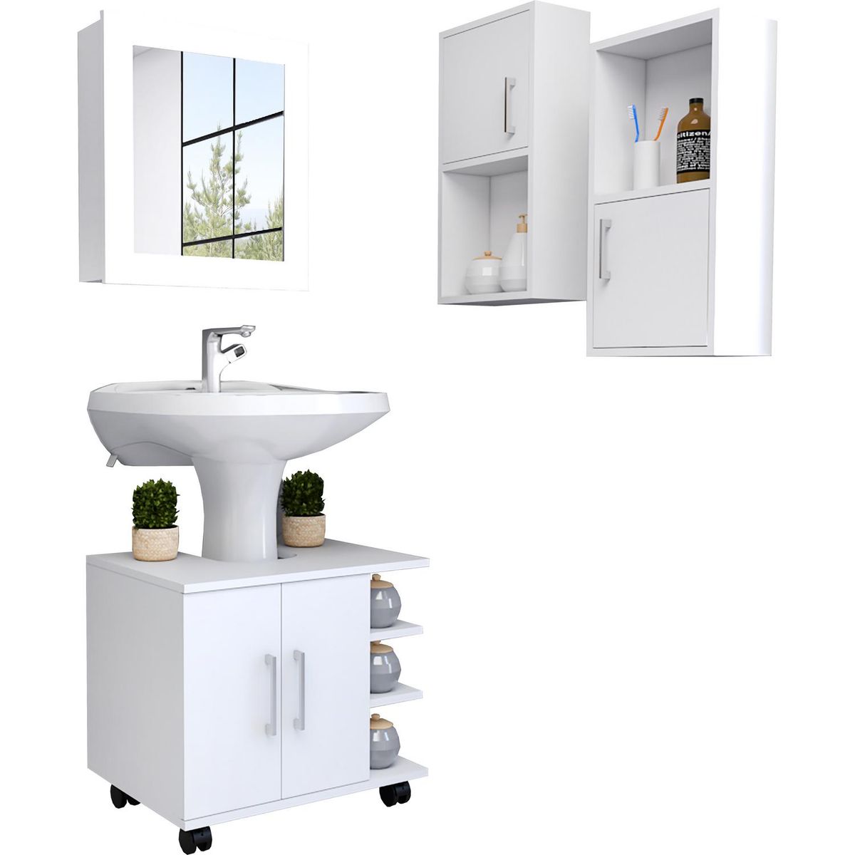 TUHOME - Botiquín + optimizadores lavamanos blanco