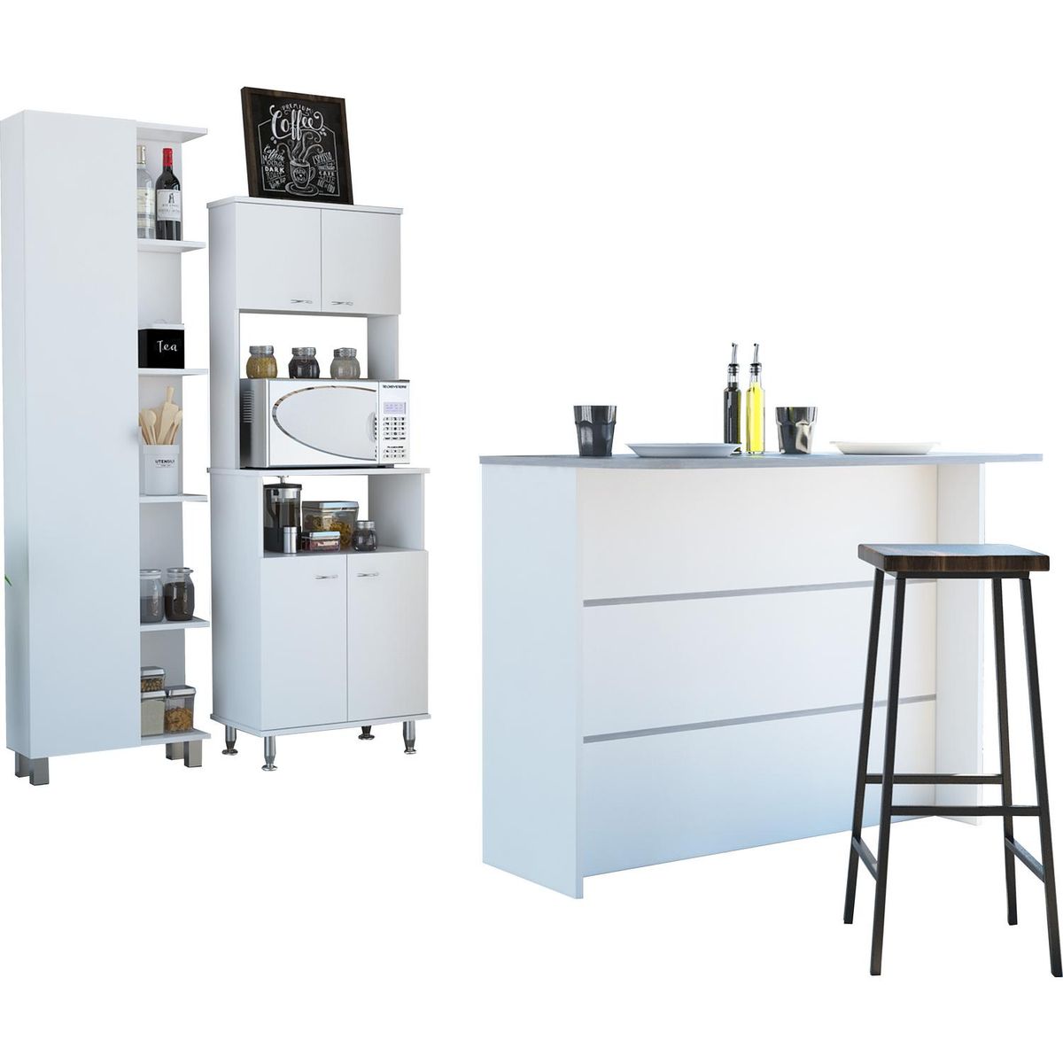 TUHOME - Combo cocina mueble cocina + barra de cocina + optimizador